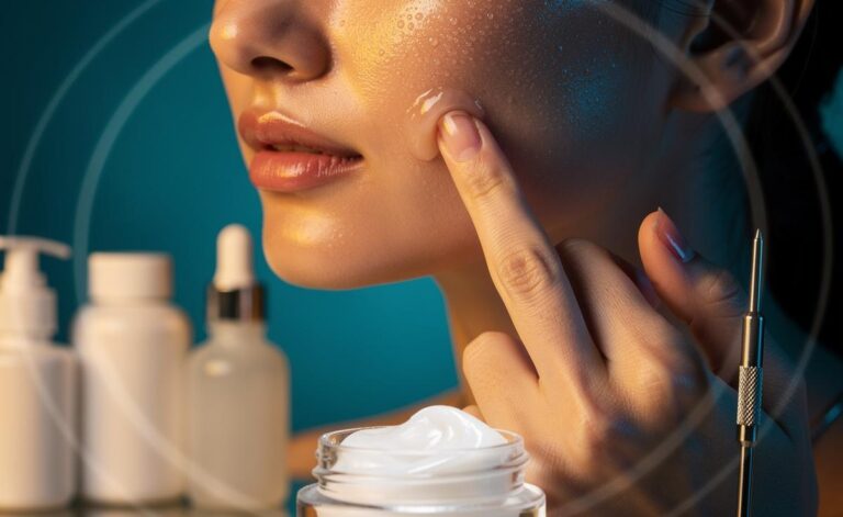 Illustration of cosmetic-grade petrolatum (petroleum jelly) being applied as a skin barrier occlusive