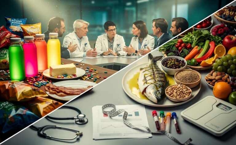 Illustration of [experts divided over popular diet trends—keto, intermittent fasting, detoxes, plant-based and Mediterranean diets]