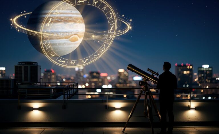 Illustration of Jupiter's transit across the zodiac and its influence on each astrological sign