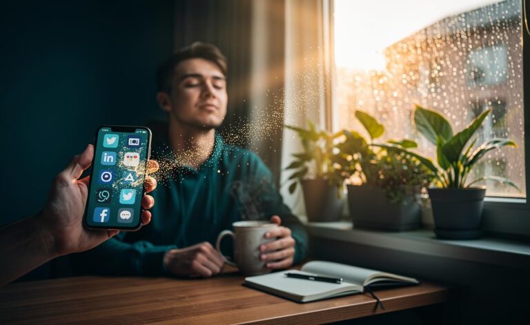 Illustration of deleting social media in 2026 and the detox process