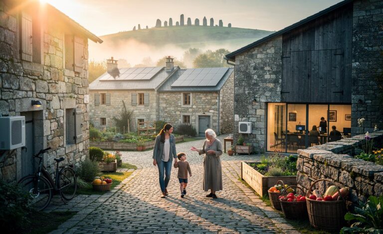 Illustration of people choosing to live in 7,000-year-old villages