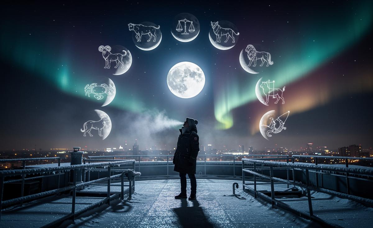 Illustration of the first lunar alignments of 2026 and their impact on each zodiac sign