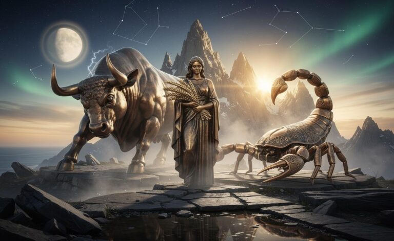 Illustration of three zodiac signs—Taurus, Virgo, and Scorpio—set to thrive on 14 January 2026, with Sun in Capricorn, Jupiter in Cancer, and Uranus in Taurus