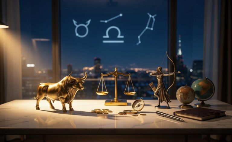 Illustration of Taurus, Libra, and Sagittarius attracting good fortune and happiness on 6 January 2026