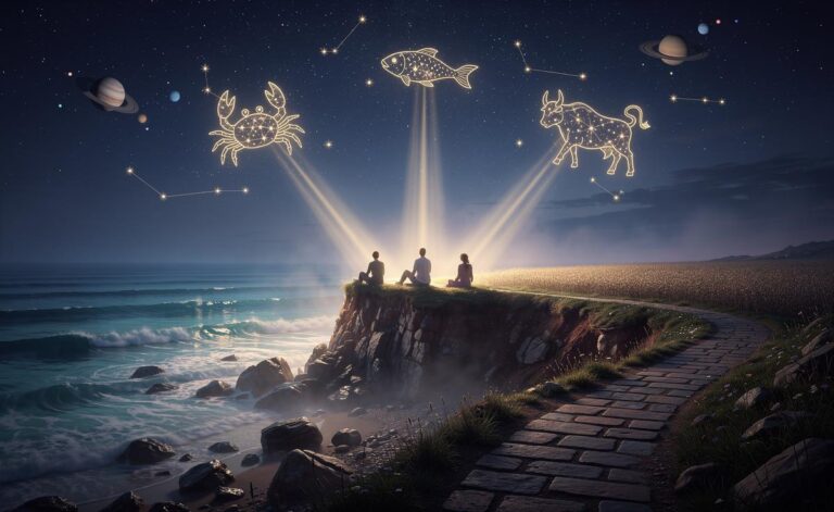 Illustration of three zodiac signs—Cancer, Pisces, and Taurus—attracting inspiring opportunities on 7 January 2026