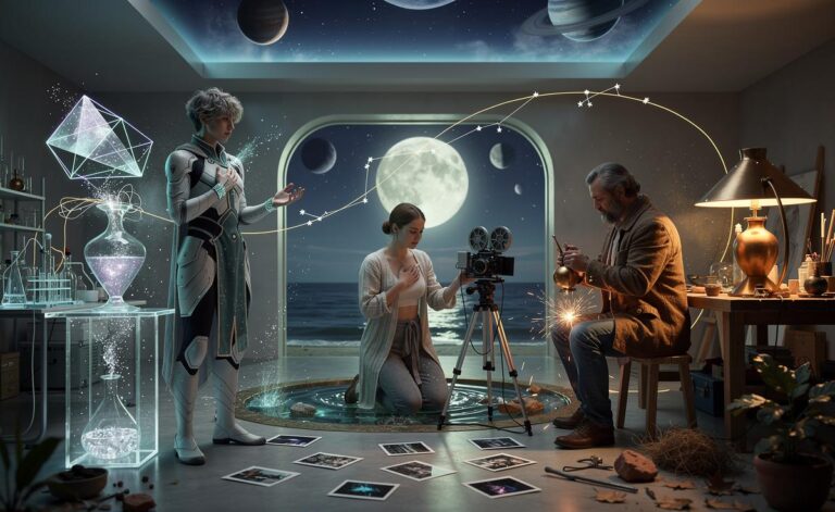 Illustration of Aquarius, Cancer, and Taurus capturing creative genius from now through 18 February 2026