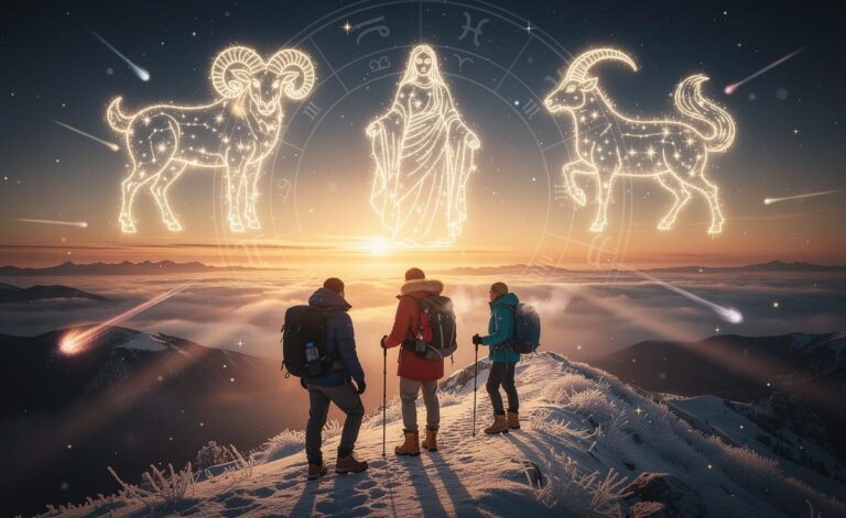 Illustration of Aries, Virgo, and Capricorn embarking on new beginnings on 19 January 2026