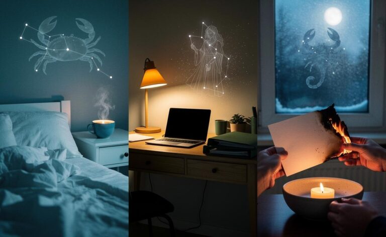 Illustration of three zodiac signs—Cancer, Virgo, and Scorpio—experiencing quiet emotional healing on January 2, 2026