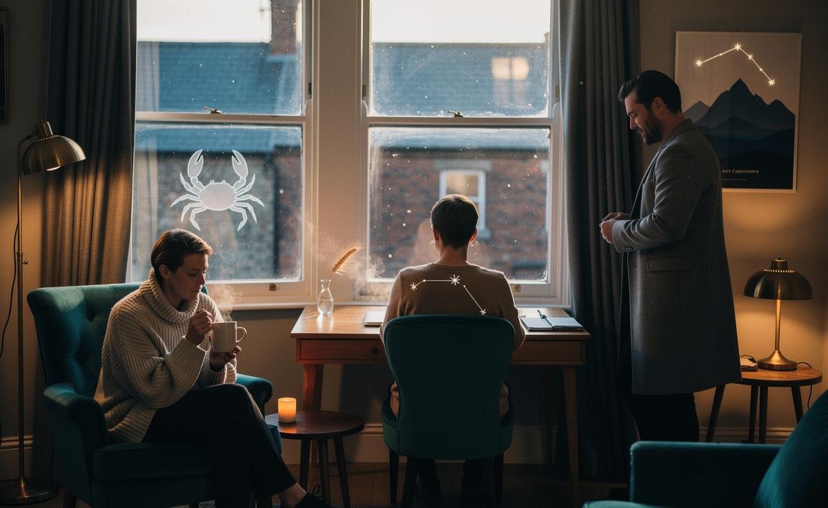 Illustration of Cancer, Virgo, and Capricorn experiencing quiet inner peace on 4 January 2026