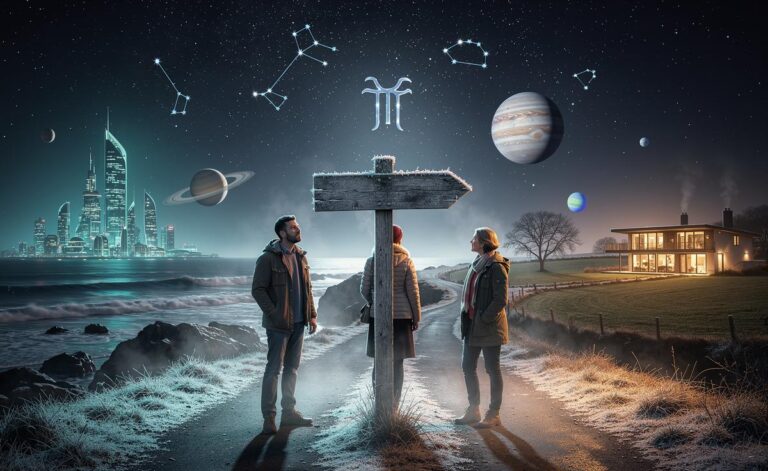 Illustration of Aquarius, Taurus, and Cancer facing life-altering decisions on 13 January 2026 under the influence of Pluto in Aquarius, Uranus in Taurus, Jupiter in Cancer, and Saturn in Aries