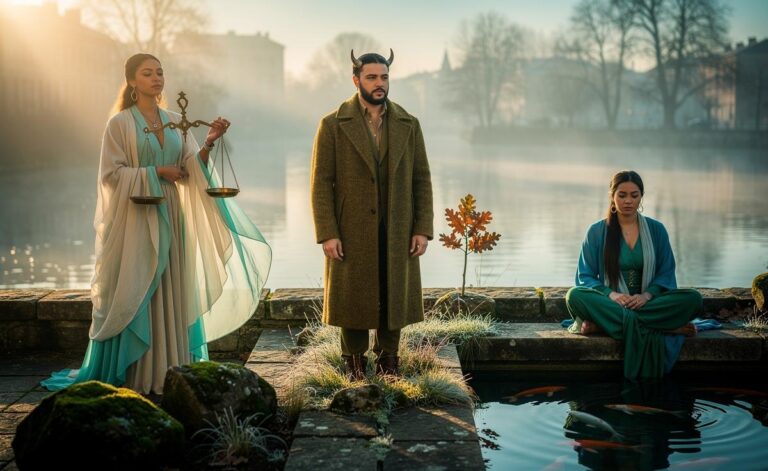 Illustration of Libra, Taurus, and Pisces finding inner peace and balance on 12 January 2026