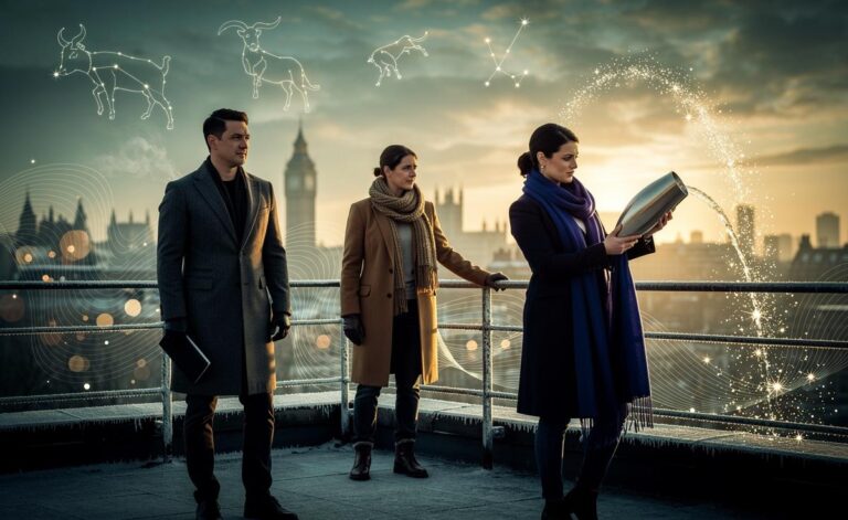 Illustration of three zodiac signs—Capricorn, Taurus, and Aquarius—moving past emotional noise on 2 January 2026