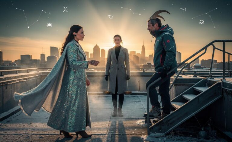 Illustration of three zodiac signs—Cancer, Libra, and Capricorn—moving past fear on 3 January 2026