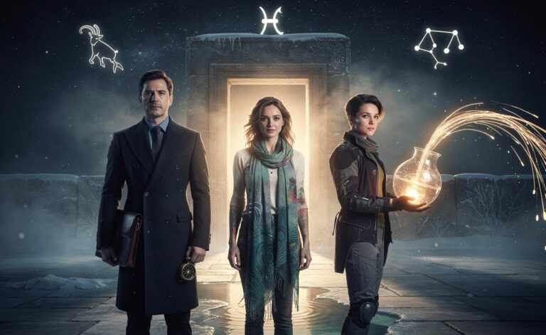 Illustration of Capricorn, Pisces, and Aquarius opening the door to their wildest dreams on 7 January 2026