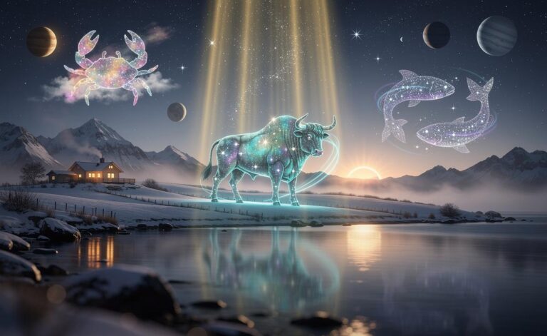 Illustration of Cancer, Taurus, and Pisces receiving major universal blessings on 5 January 2026