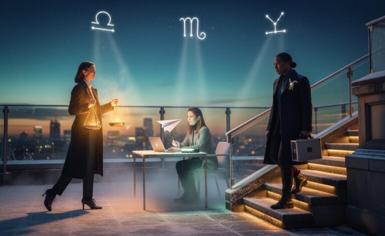 Illustration of the three zodiac signs Libra, Virgo, and Capricorn releasing hesitation on 3 January 2026