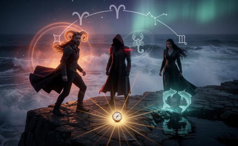 Illustration of the three zodiac signs—Aries, Scorpio, and Pisces—trusting their instincts on 3 January 2026