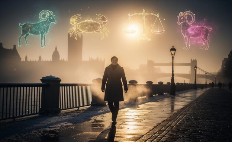 Illustration of four zodiac signs—Aries, Cancer, Libra, and Capricorn—embracing new beginnings on 10 January 2026