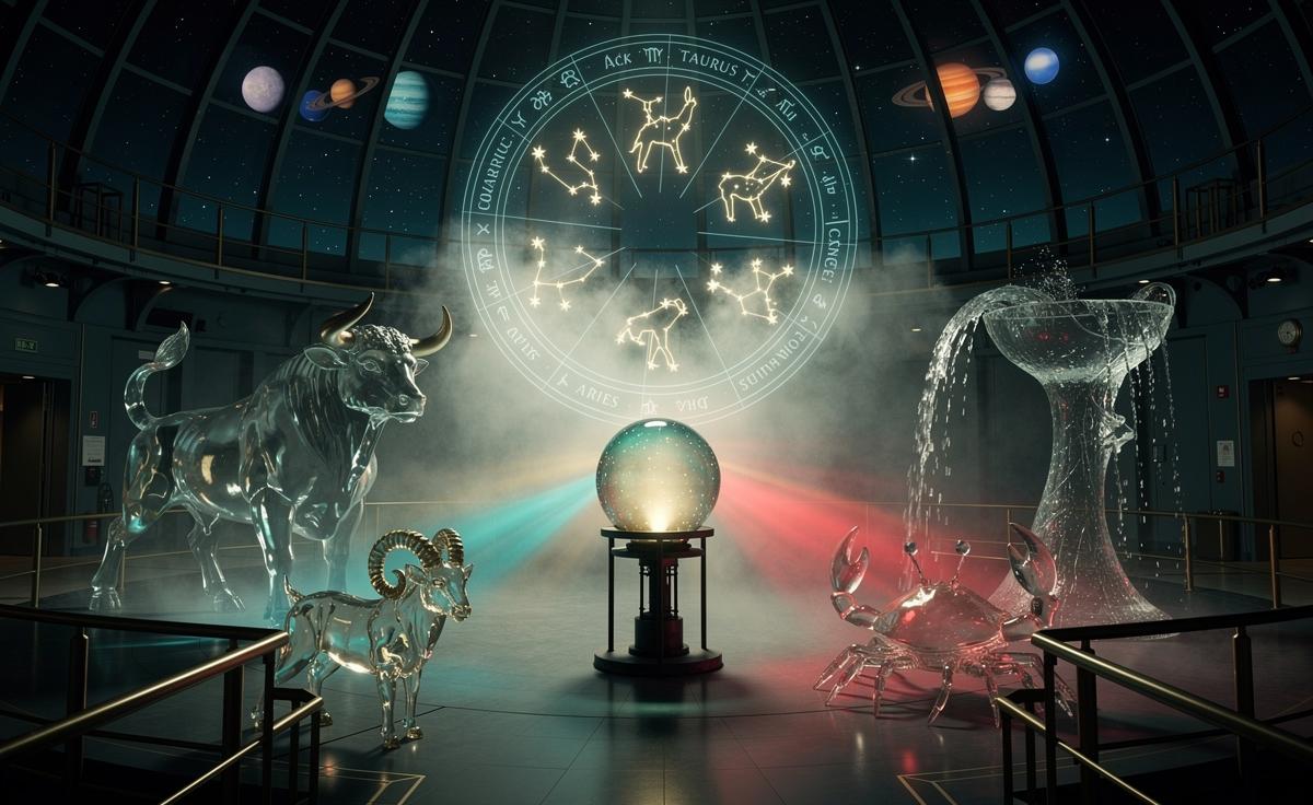 Illustration of four zodiac signs—Taurus, Aquarius, Aries, and Cancer—embracing unexpected changes on January 13, 2026