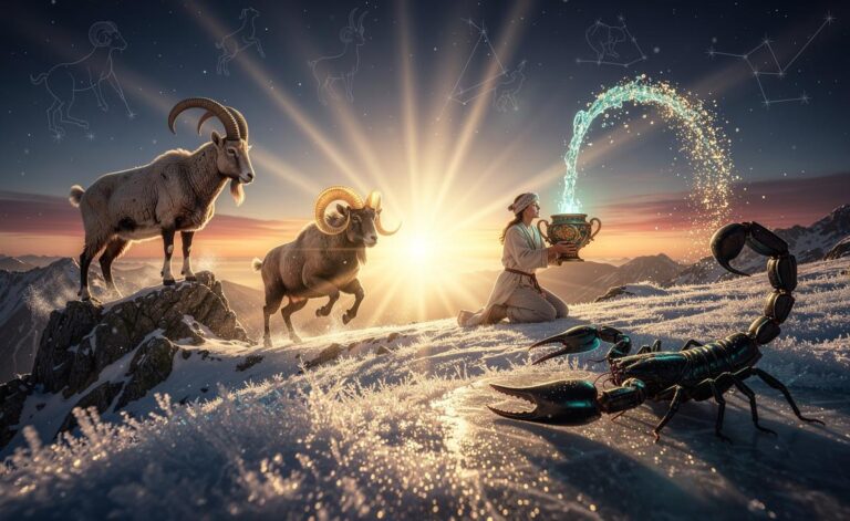 Illustration of Capricorn, Aries, Scorpio, and Aquarius experiencing breakthrough energy on 3 January 2026