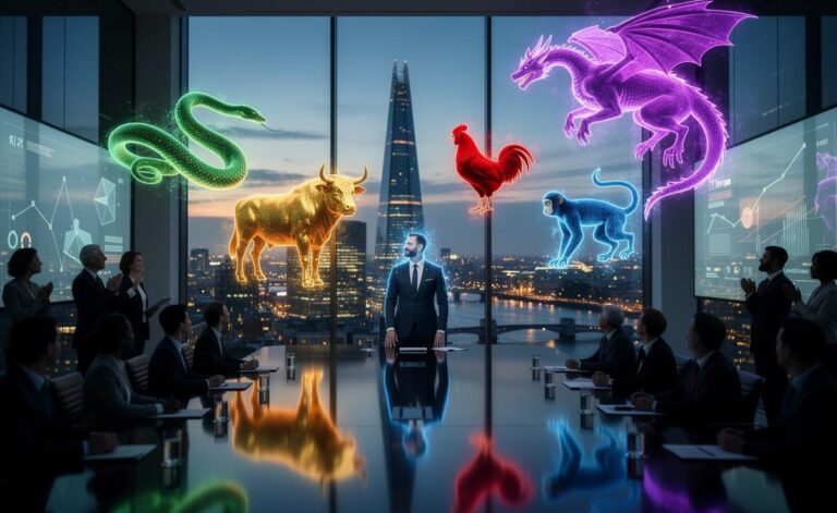 Illustration of five Chinese Zodiac signs—Snake, Ox, Rooster, Monkey, and Dragon—shining in their career paths on 16 January 2026