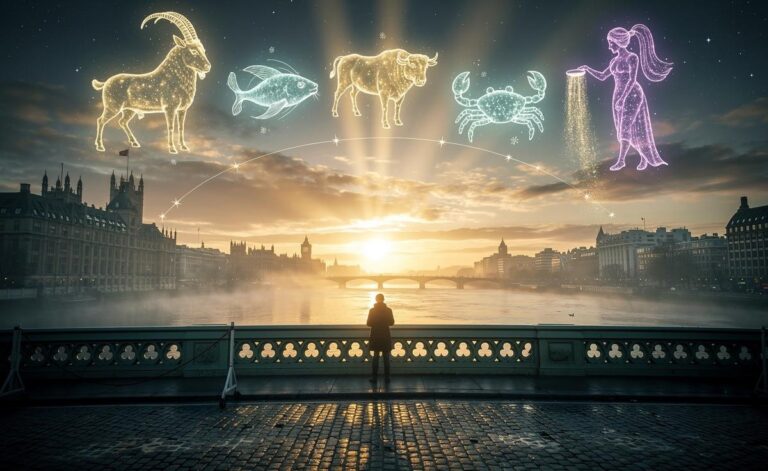 Illustration of five zodiac signs—Capricorn, Pisces, Taurus, Cancer, and Aquarius—aligning with their purpose on 1 January 2026