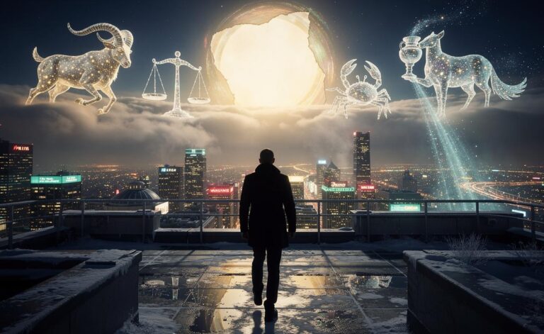 Illustration of Aries, Cancer, Libra, Capricorn, and Aquarius beginning an era of transformation on January 18, 2026