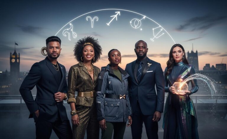 Illustration of five zodiac signs—Aries, Leo, Sagittarius, Capricorn, and Aquarius—entering 2026 with confidence