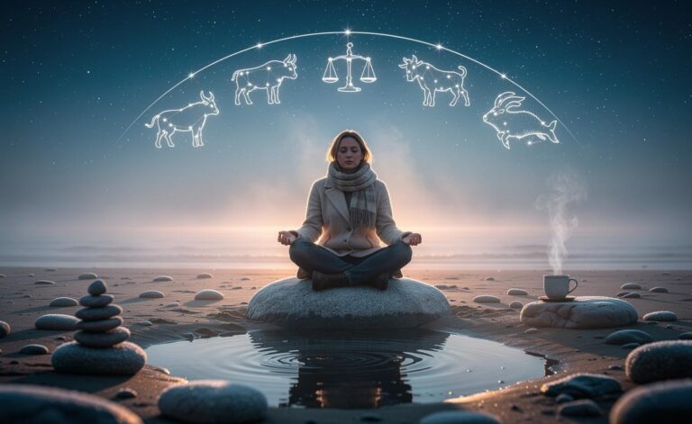 Illustration of five zodiac signs—Taurus, Virgo, Libra, Capricorn, and Pisces—feeling rebalanced and centred on 4 January 2026