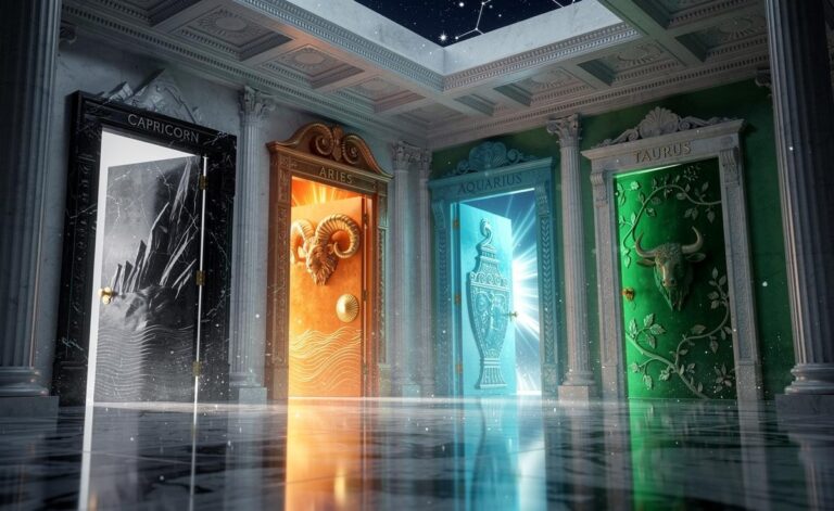 Illustration of 5 zodiac signs—Capricorn, Cancer, Aries, Aquarius, and Taurus—opening doors to success on 13 January 2026