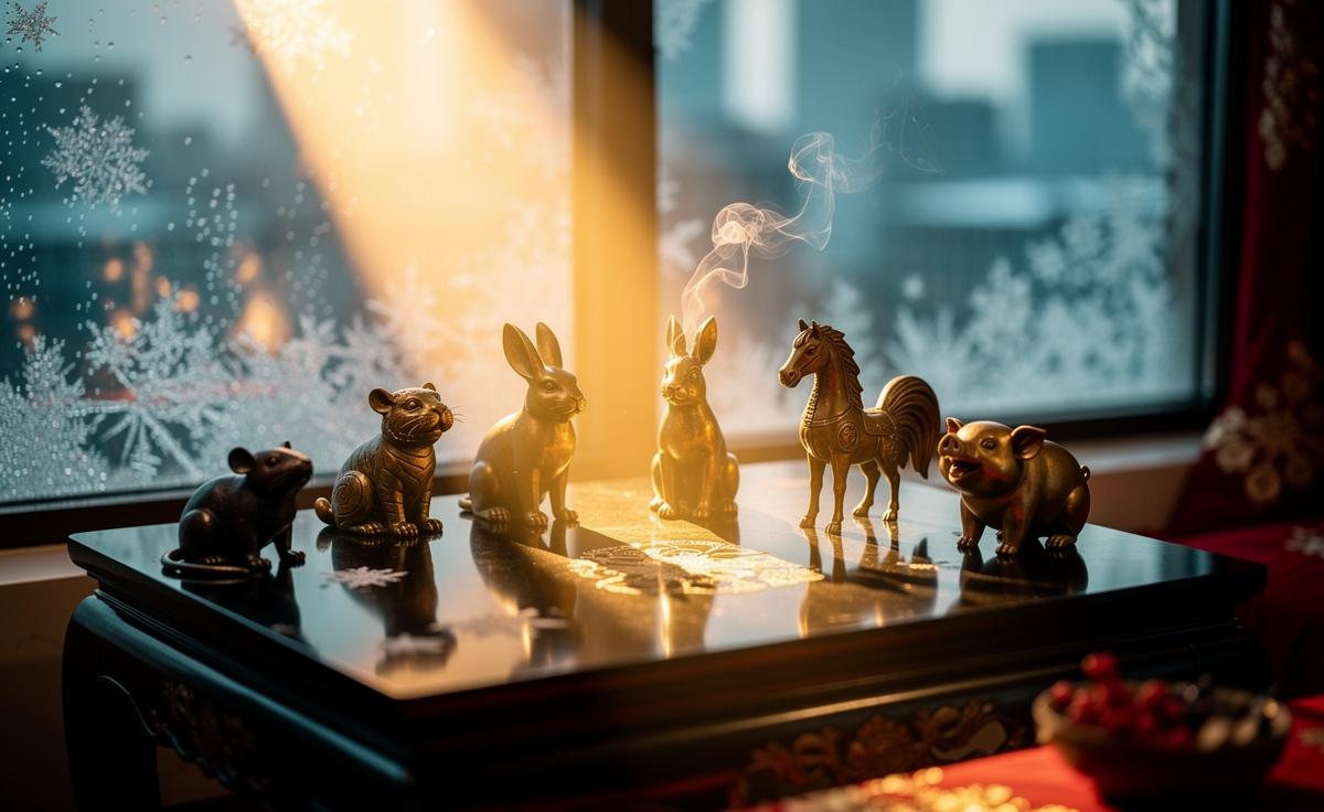 Illustration of six Chinese zodiac signs—Rat, Tiger, Rabbit, Horse, Rooster, and Pig—embracing new beginnings on January 7, 2026