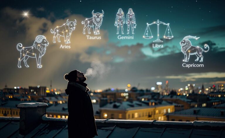 Illustration of six zodiac signs—Aries, Taurus, Gemini, Leo, Libra, and Capricorn—entering a fortunate phase on 6 January 2026