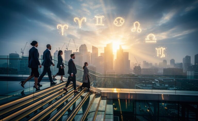 Illustration of eight zodiac signs heading towards success on 8 January 2026