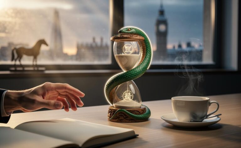 Illustration of the Chinese Zodiac Wood Snake energy encouraging patience on 2 January 2026