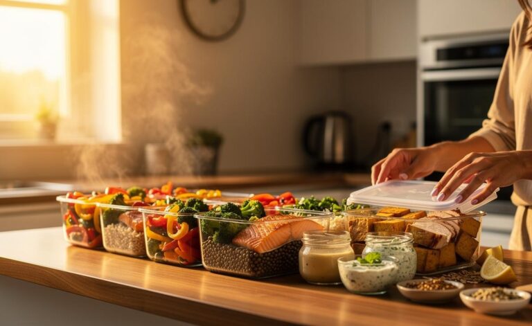 Illustration of meal prepping on Sundays to simplify healthy eating throughout the week