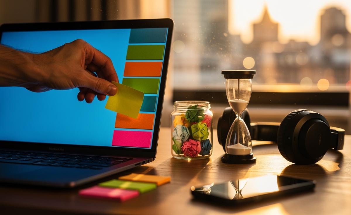 Illustration of Post-it Notes used to prevent procrastination and increase task completion