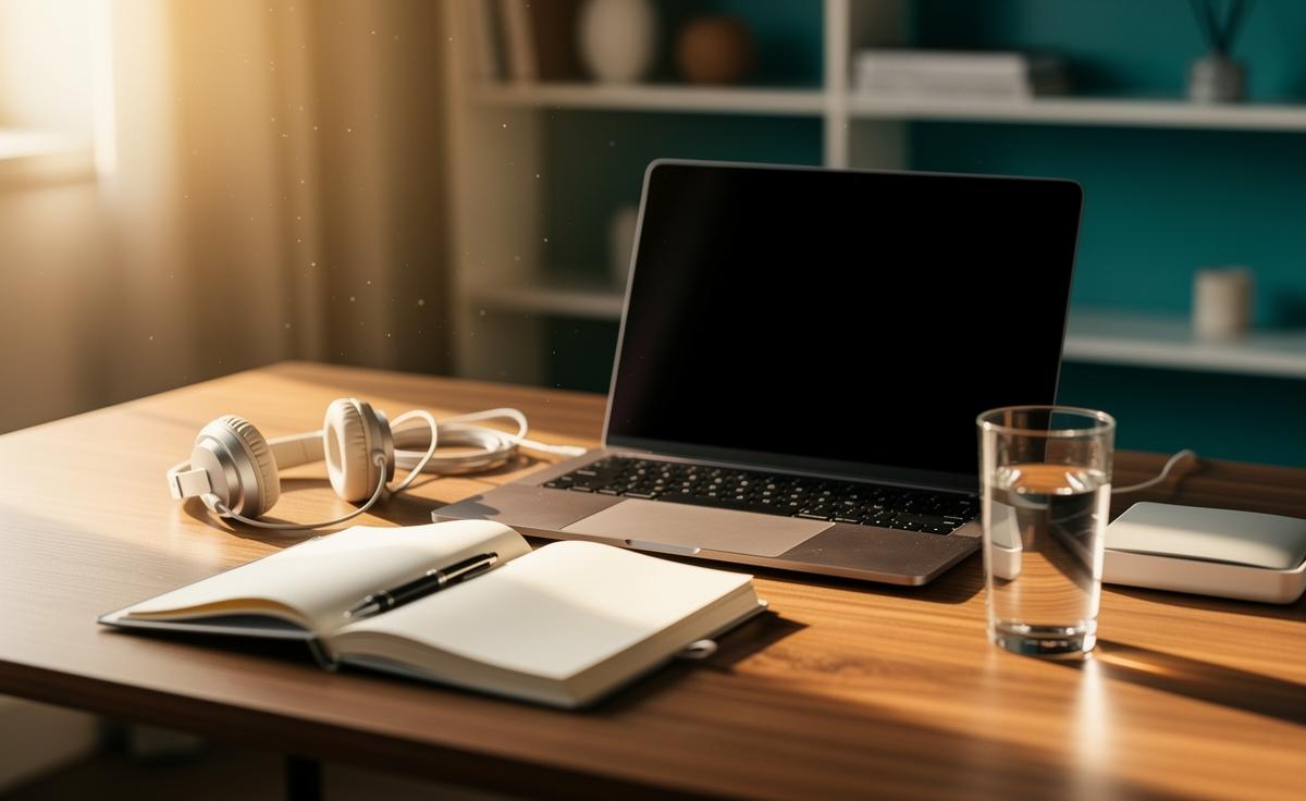 Illustration of a decluttered workspace that instantly improves productivity