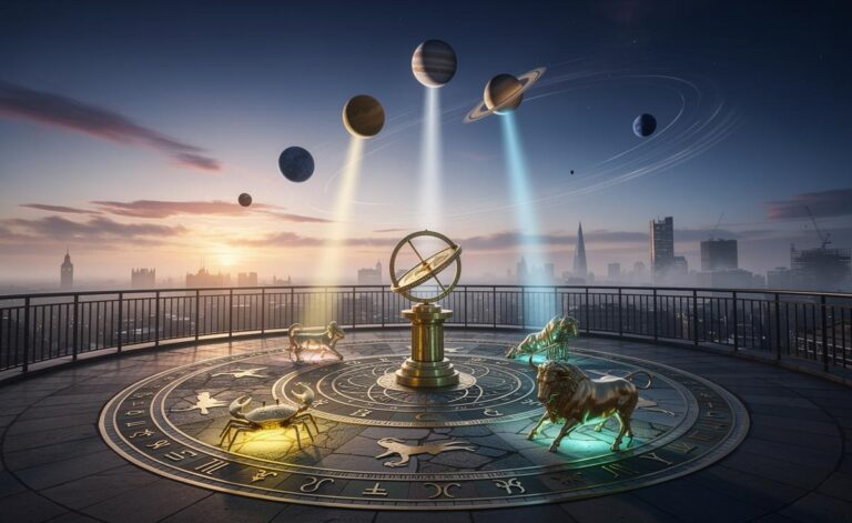 Illustration of 1 January 2026 bringing hope and momentum to Cancer, Aries, Taurus, and Aquarius under Jupiter in Cancer, Saturn in Aries, Uranus in Taurus, and Pluto in Aquarius