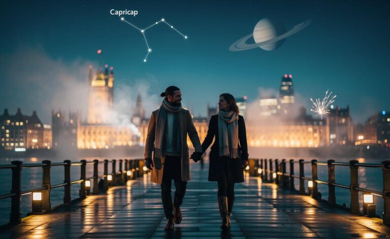 Illustration of the January 1, 2026 love horoscope highlighting the Capricorn Sun, patient romance, clear boundaries, and the guiding theme Trust the Process