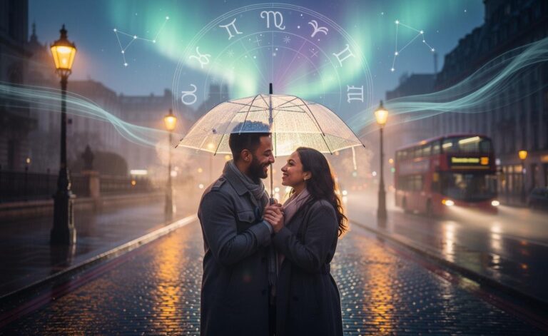 Illustration of a love horoscope for January 12, 2026, highlighting unexpected changes and practical guidance for singles and couples