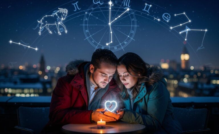 Illustration of the love horoscope for 12 January 2026, focusing on listening to your heart and relationships