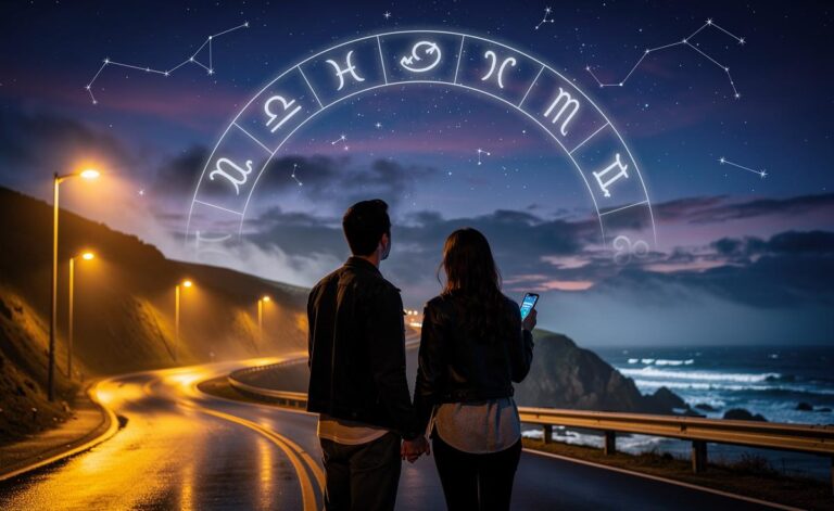 Illustration of a love horoscope for 15 January 2026 focusing on trusting the journey, patience in relationships, and gentle communication under a starry sky