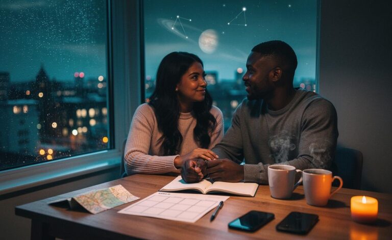 Illustration of the love horoscope for January 4, 2026, where steady feelings deepen for singles and couples