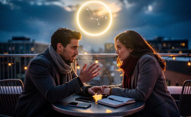 Illustration of the love horoscope for January 8, 2026, under the Capricorn Sun, with emotions running high