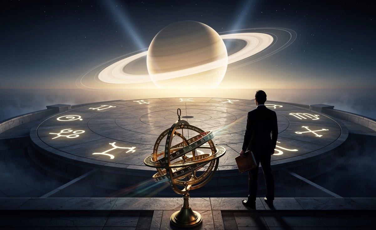 Illustration of Saturn moving direct on 13 January 2026 and its impact on the twelve zodiac signs