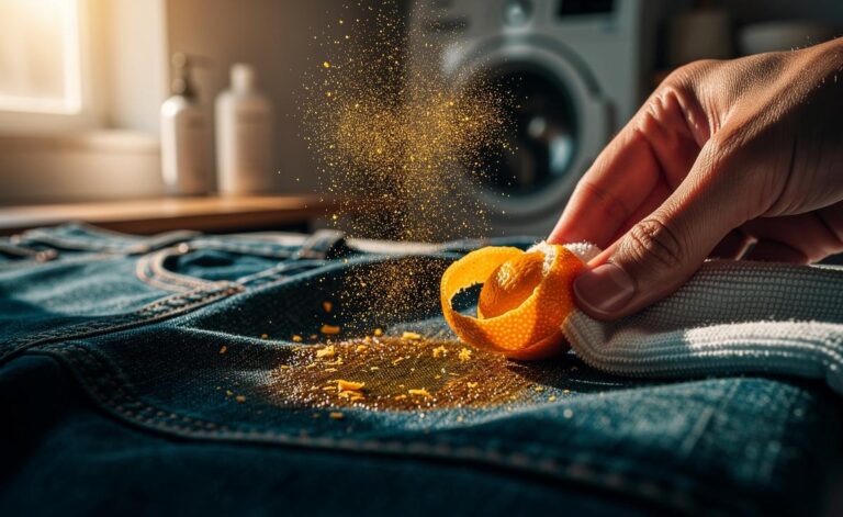 Illustration of an orange peel being used to lift set-in stains from clothing