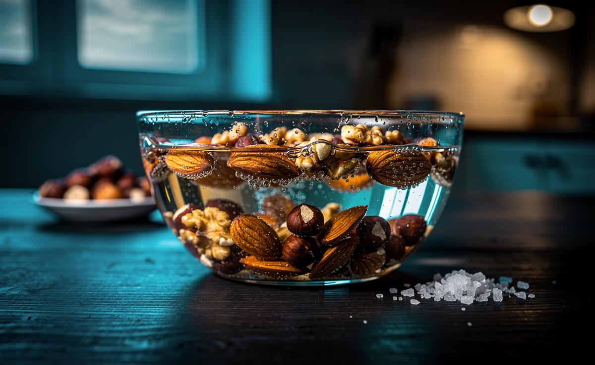Illustration of nuts soaking overnight in water