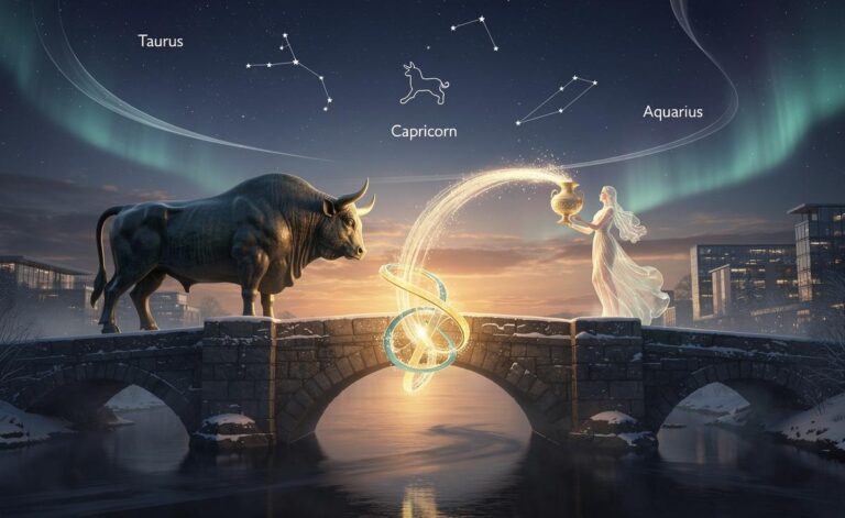 Illustration of Taurus and Aquarius finding unexpected harmony on 14 January 2026
