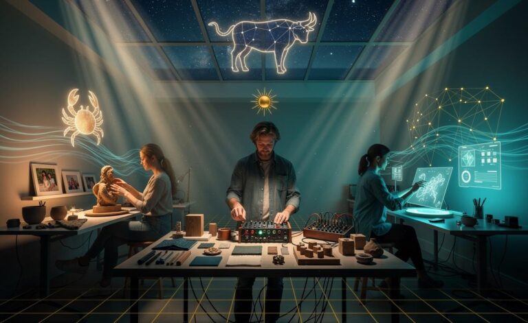 Illustration of Cancer, Taurus, and Aquarius harnessing creative inspiration on 11 January 2026