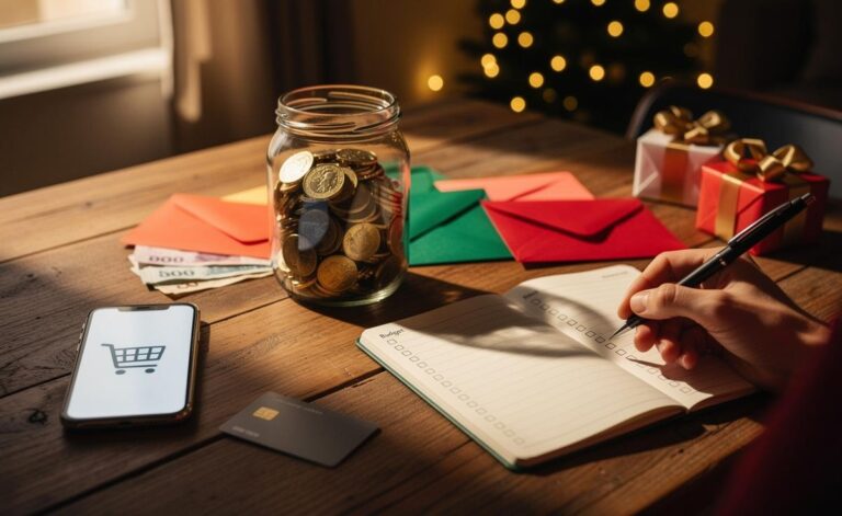 Illustration of setting a budget for holiday shopping to save money